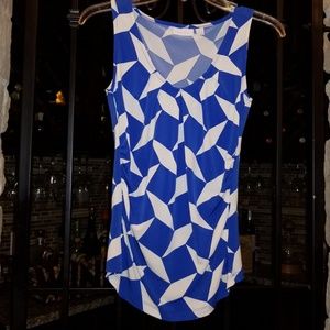New York & Co White & Blue Print Top
